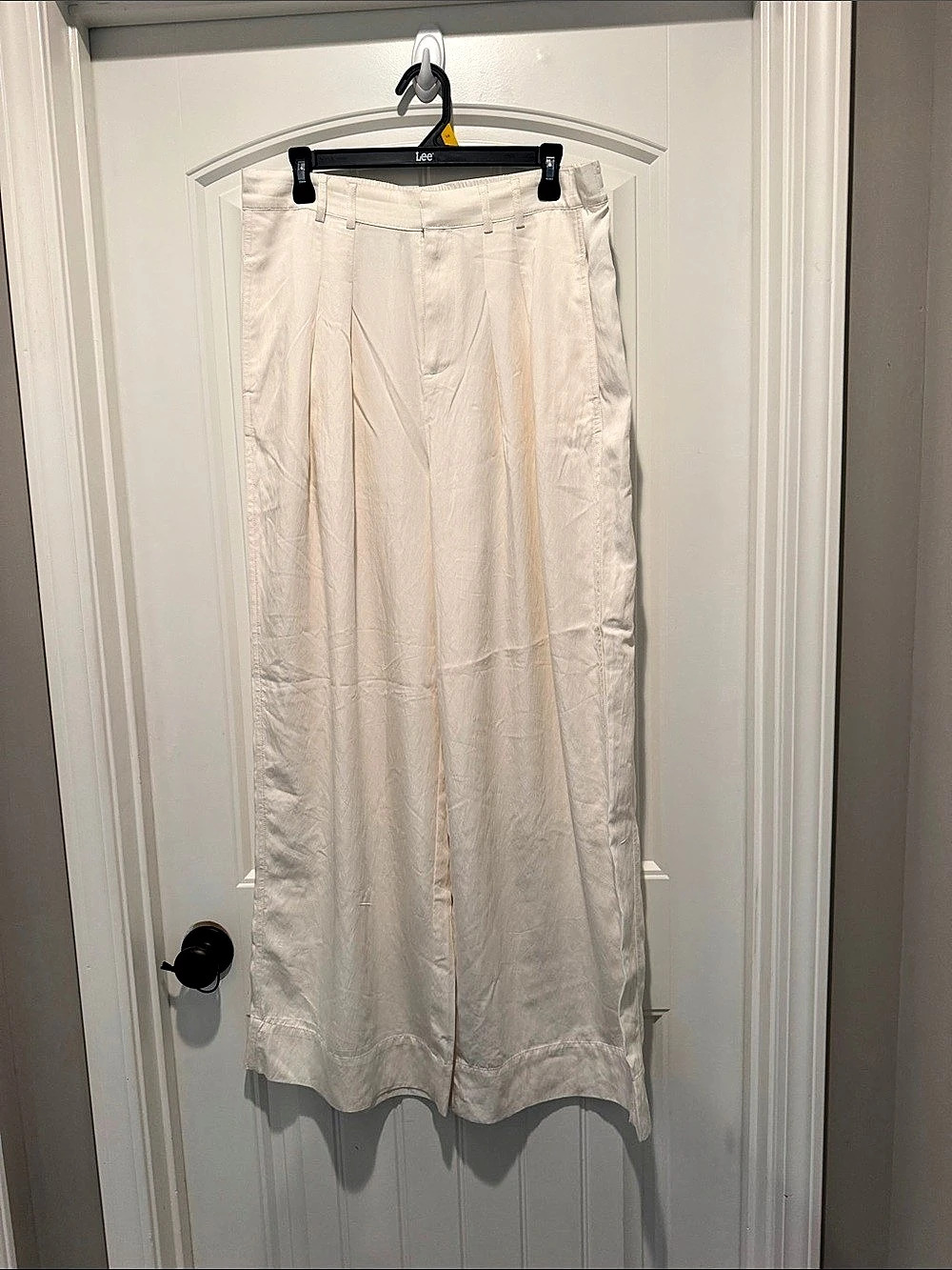 Marled Wide Leg Rayon Nylon Pants in White Size Large